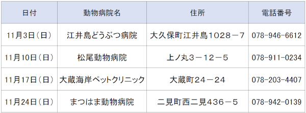 11月休日当番表